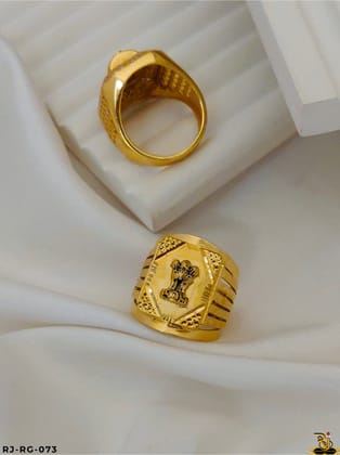 Most Trending Ashok Stambh Logo Gold Plated Ring-RG-073-16