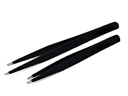 Elecsera Black Slant Tip Plucker Tweezer Blackhead Removal, Facial Hair Removal Beauty Tool For Men And Women Combo Set Of 2