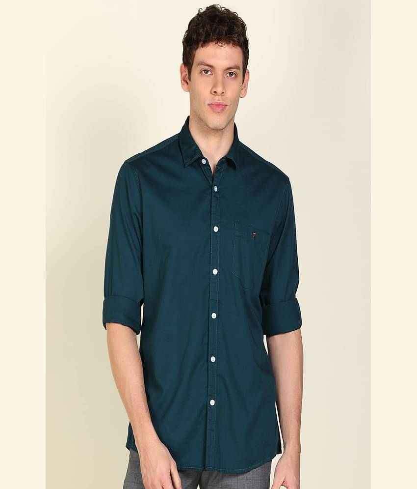 VERTUSY Cotton Blend Regular Fit Solids Full Sleeves Men's Casual Shirt - Teal ( Pack of 1 )