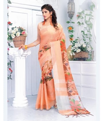 Narivastra Pure Linen Pitch Color Flowervally  Digital Printed Saree