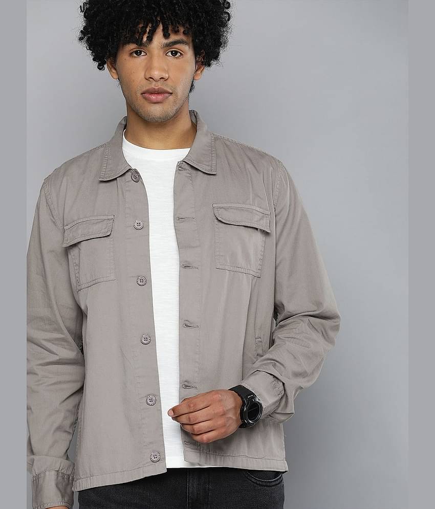 The Indian Garage Co Men Utililty Regular Fit Solid Shirt with Double flap Pocket
