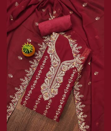 Rangtulika Ethnics Unstitched Georgette Embroidered Dress Material - Red ( Pack of 1 )