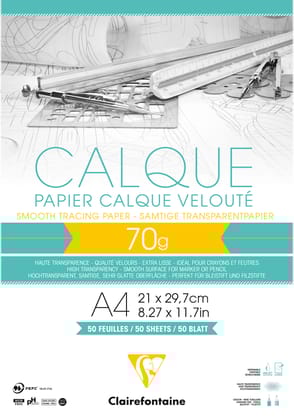 Clairefontaine Fine Art Tracing Paper 70/75g Glued Pad-A4