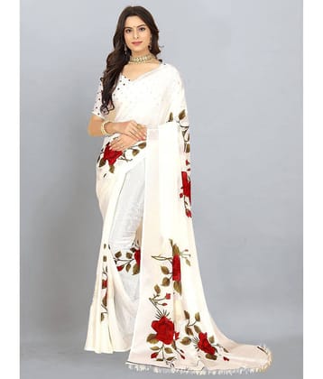 Bhuwal Fashion Georgette Printed Saree With Unstitched Blouse Piece ( Off White )