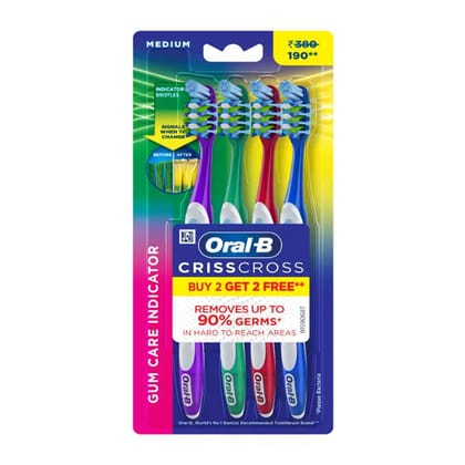 Oral-B Crisscross Gum Care Indicator Tooth Brushes - Medium, 4 Pcs (Buy 2 Get 2 Free)