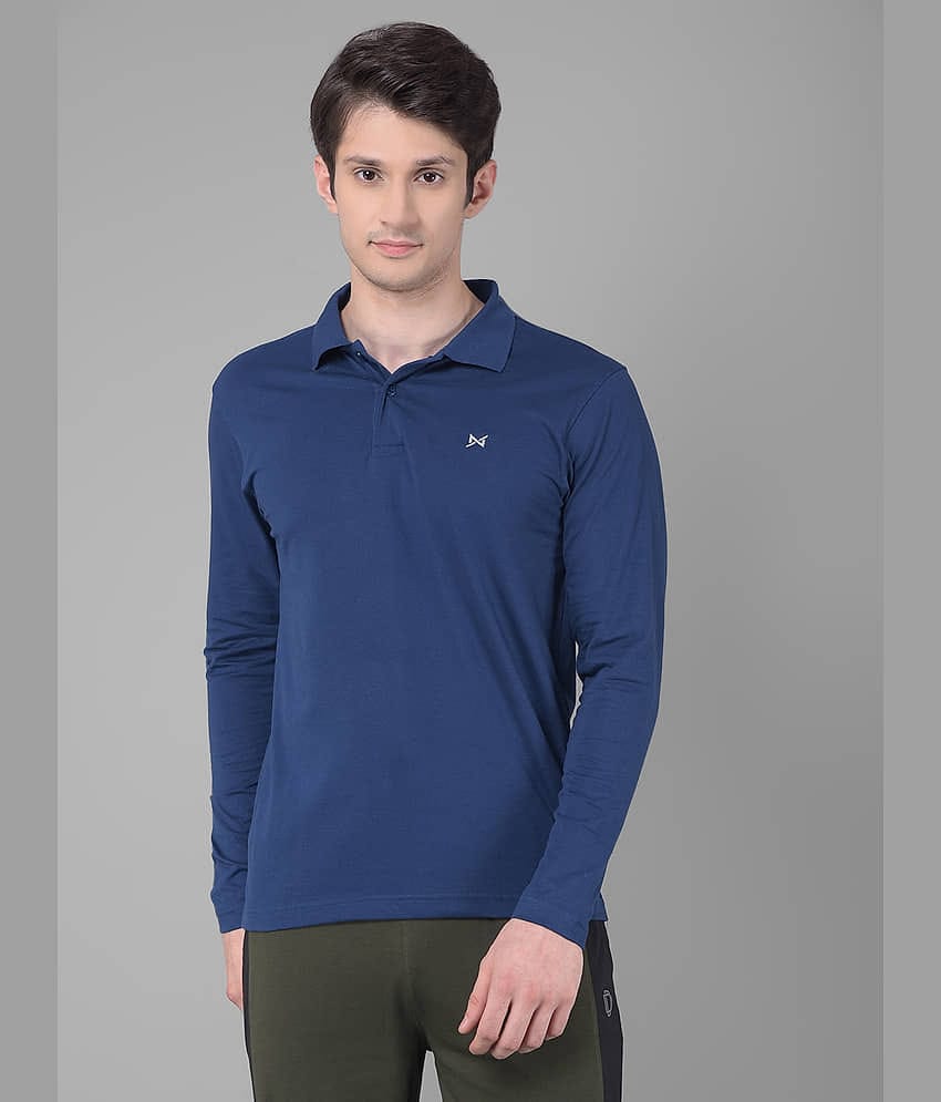 Force NXT Pack of 1 Cotton Regular Fit Solid Full Sleeves Men's Polo T Shirt ( Blue )