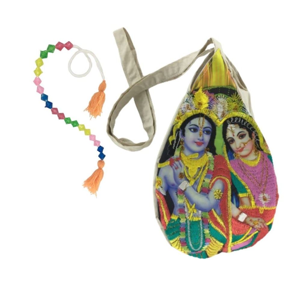 MAYAPURI Radha Krishna Embroidery Design Chanting Bag/Japa Bag & Sakshi Mala Counter - Pooja Needs | Buy online on ZillyBuy