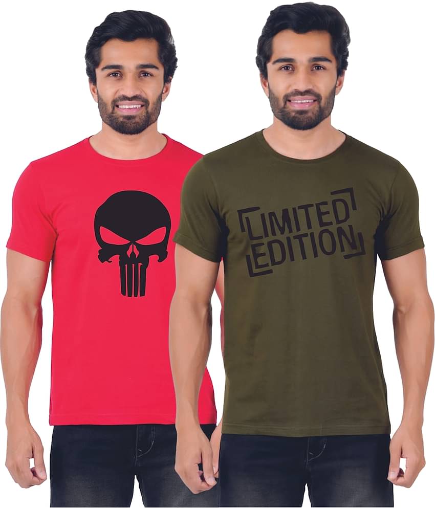 ferocious Pack of 2 Cotton Regular Fit Men's T-Shirt ( Red )