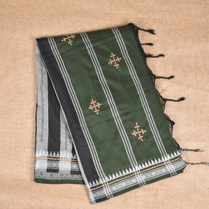 Green handloom saree with traditional banjara embroidery