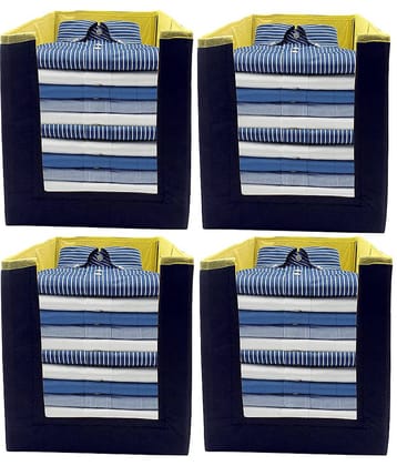 SH. NASIMA Foldable Non Woven Shirt Stacker Wardrobe Organizer with Side Handle New (Pack of Black Yellow 4 pcs )
