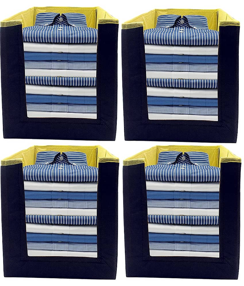 SH. NASIMA Foldable Non Woven Shirt Stacker Wardrobe Organizer with Side Handle New (Pack of Black Yellow 4 pcs )