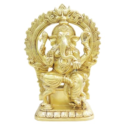 Brass Ganesh Ji Idol with Decorative Frame | Framed Ganpati Murti | Lord Ganesha Home Temple Decor, Height : 17 Inch (BSMAS1951 D)