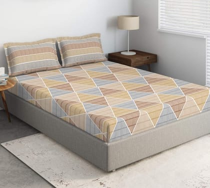 DDECOR - Alpha Collection 100% Cotton Geometric Pattern 136TC King Fitted Sheet|180 CM X 198 CM| - Brown