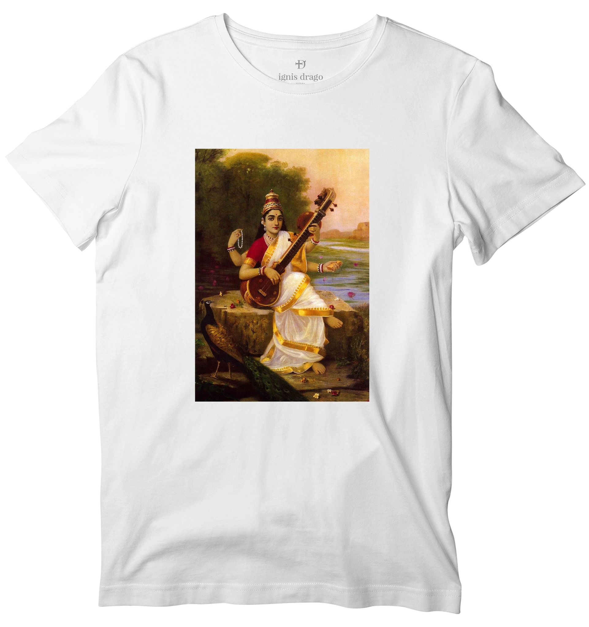 Goddess Saraswati Art T-shirt-36 - XS / White