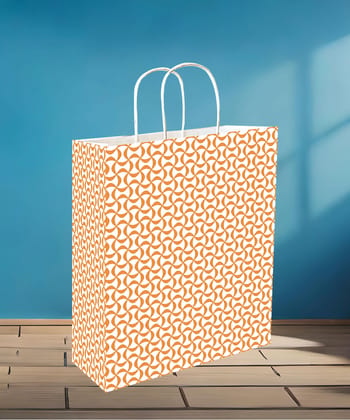 Printed 90 GSM Orange Paper Gift Bags, Ideal for Return Gifts, Corporate Gifts, & Gifting on Special Occasions (Size: 11.4 x 9.4 x 4.7 inch) -  12
