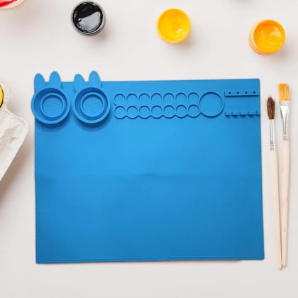 Silicone Art Mat for Kids with Brush Holders Multifunction Craft Silicone Mat-Blue