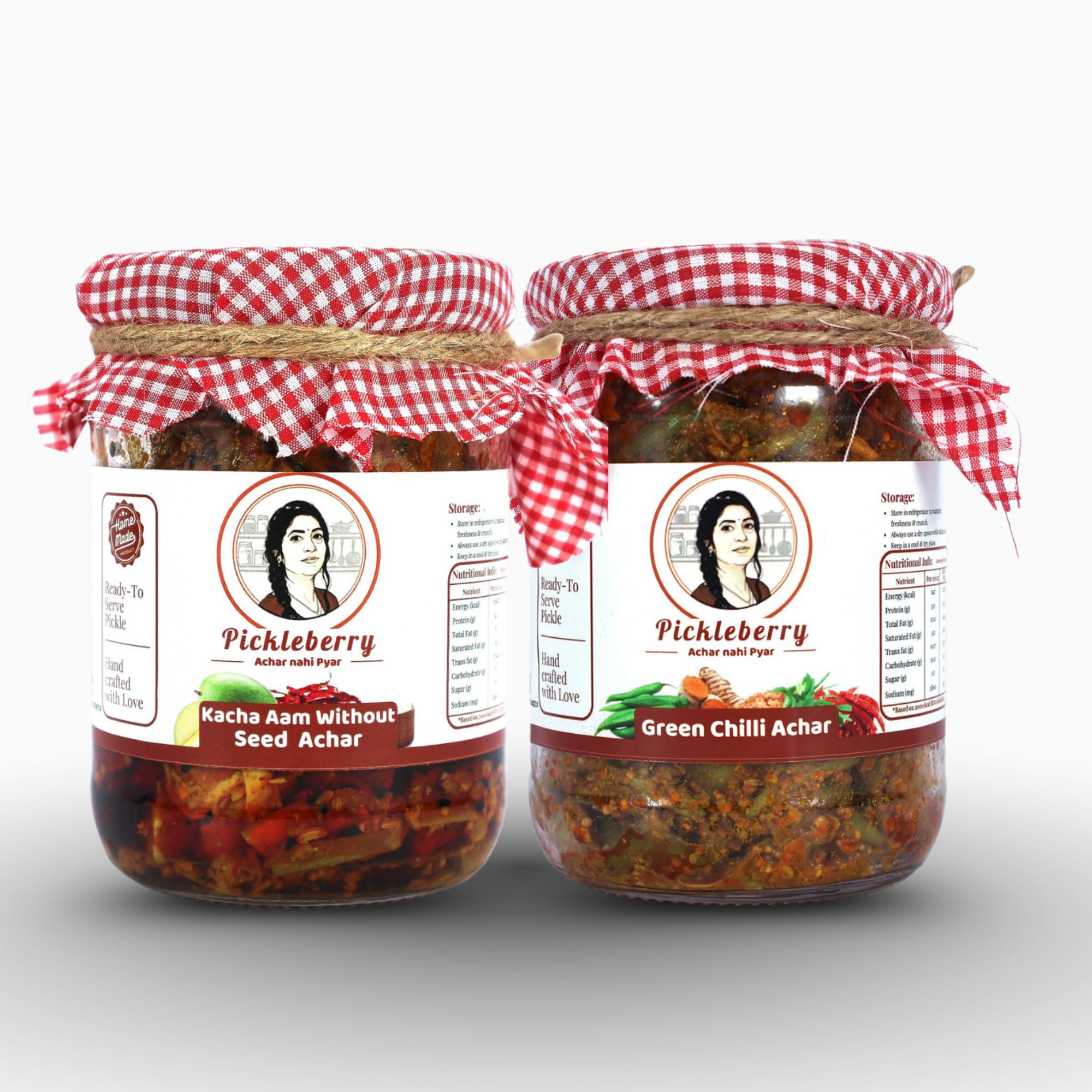 Pickleberry Raw Mango Without Seed + Green Chilli Achar Combo | Spicy & Tangy | Low-Oil | Handmade | 1 KG (2 � 500g)