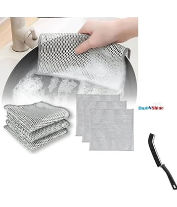 dust n shine Silver Stainless Steel 10 Steal cloth+1pcs black brush ( Set of 10 )