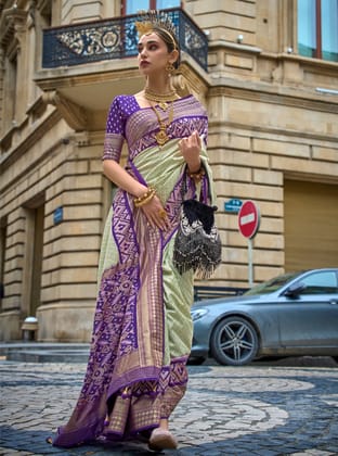 Green Patola Print Silk  Saree