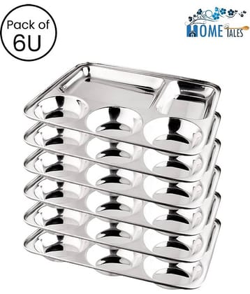 NGA Stainless Steel 5 Compartment Rectangular Partition Plates, Pack of 6 U