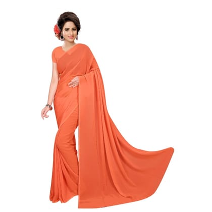 Generic Women's Georgette Plain Saree With Blouse (Orange, 5-6  Mtr)