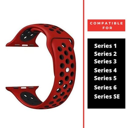 Red Black Dotted Silicone Strap For Apple Watch Series 9 (42mm/44mm/45mm/46mm/49mm)