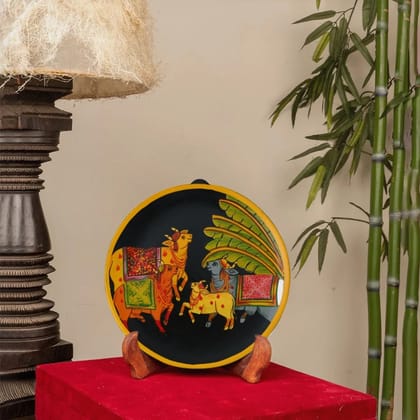 Hand-painted Pichwai Cows Decorative Wall Plate - 10'
