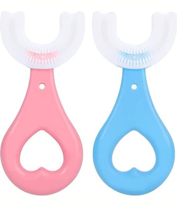 U Shaped Toothbrush for Kids Manual Whitening Toothbrush,Silicone Brush Head for Kids Children Infant Toothbrush For 2-6 Years  Multicolor, Pack of 2