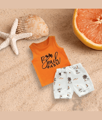 ODIMENT Pack of 1 Boys Cotton T-Shirt & Shorts Set ( Orange )