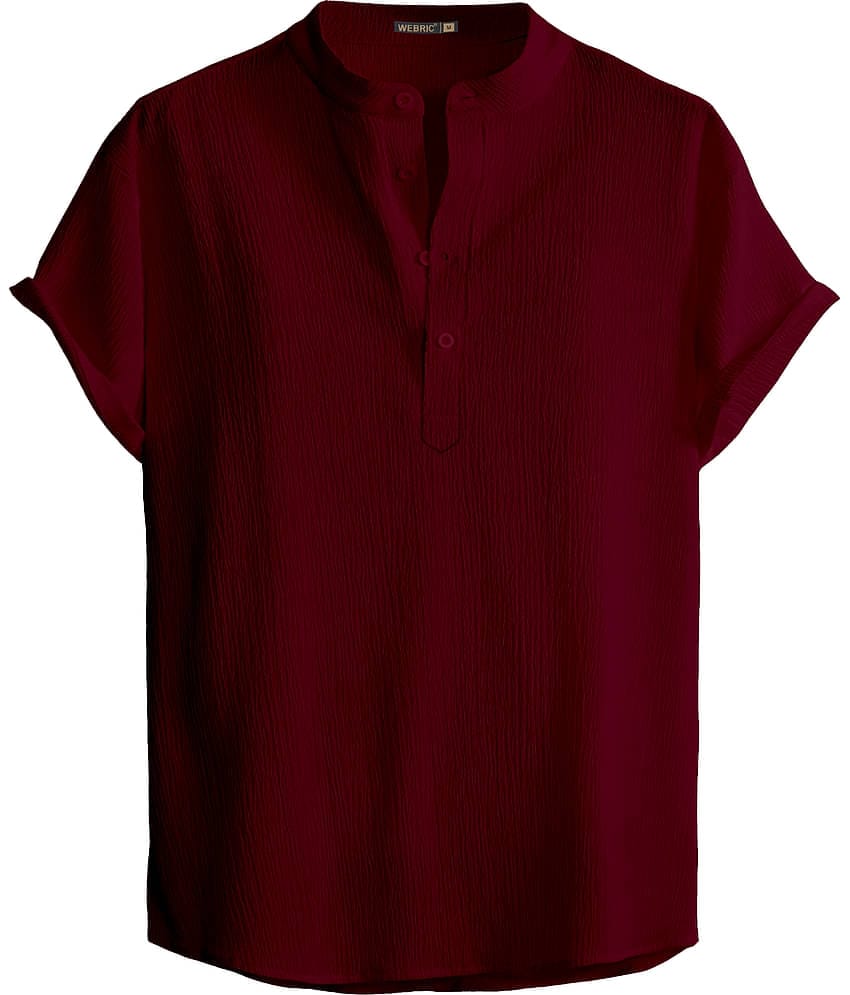 WEBRIC Maroon Polyester Men's Shirt Style Kurta ( Pack of 1 )