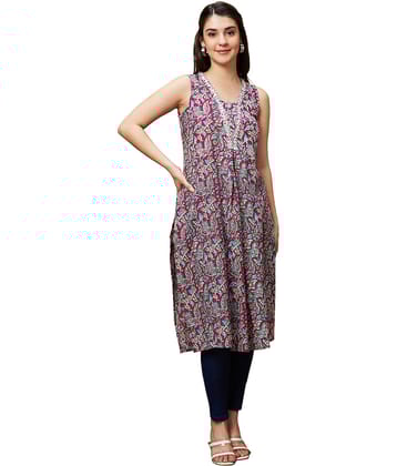 Globus 100% Cotton Printed Straight Women's Kurti - Purple ( Pack of 1 )