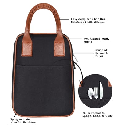 Noir Elegance: PVC Coated Matty Insulated Tiffin Bag/Lunch Bag (TB05)