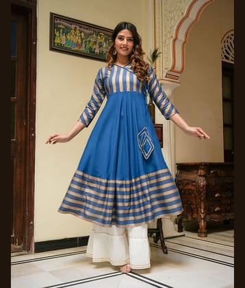 Yash Gallery Rayon Striped Anarkali Women's Kurti - Blue ( Pack of 1 )