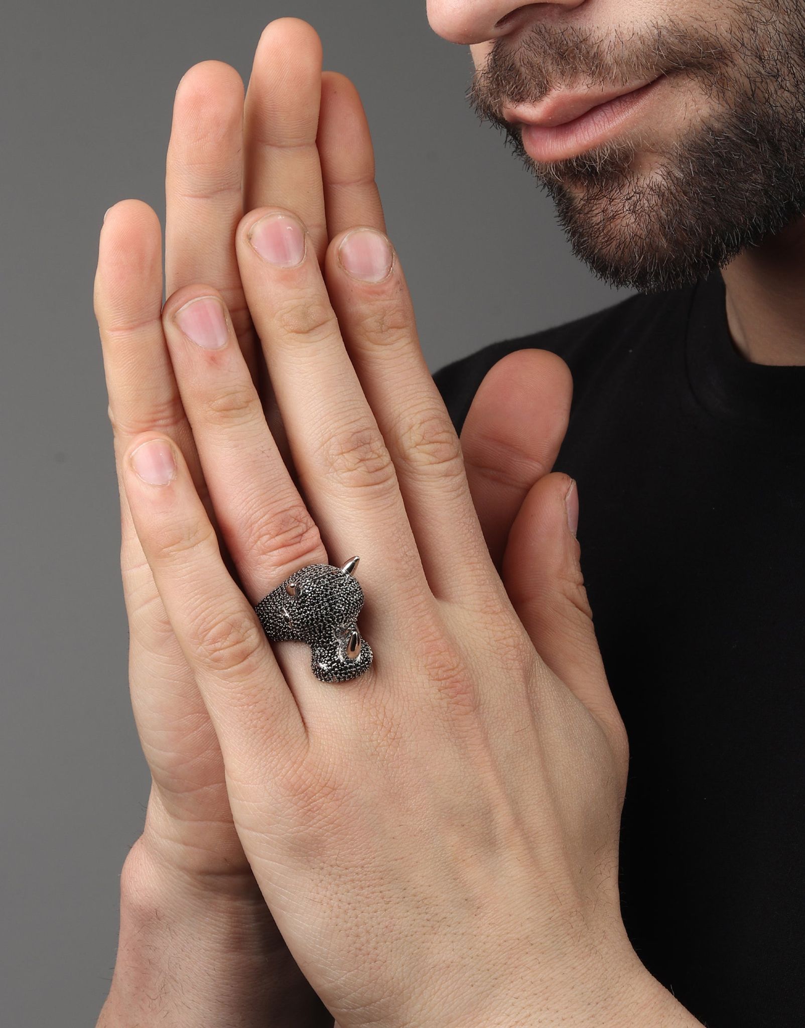 Mr. Rhino Iced Out Ring (Black Onyx)-10-11 / Black Onyx