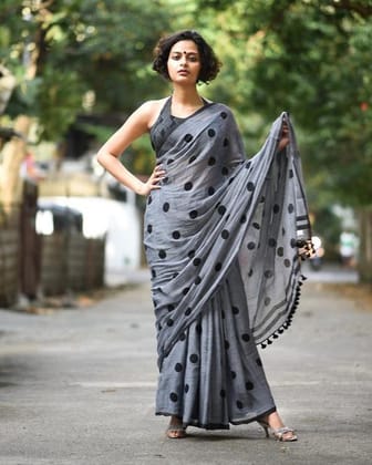 AWESOME LINEN COTTON PRINTED SAREE -1806