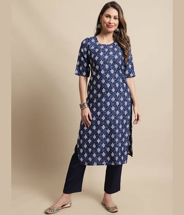 7Threads Crepe Printed Straight Women's Kurti - Blue ( Pack of 1 )