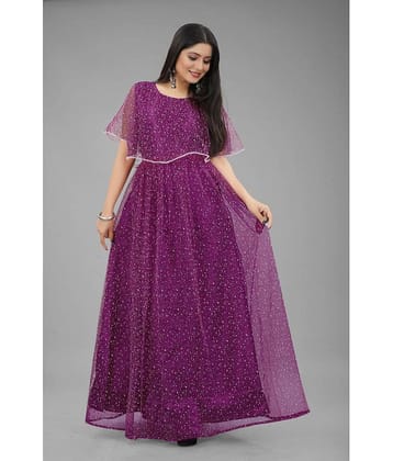 JULEE - Purple Flared Net Women's Stitched Ethnic Gown ( Pack of 1 )