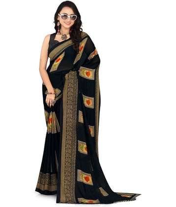 LEELAVATI Georgette Printed Saree With Unstitched Blouse Piece ( Black )