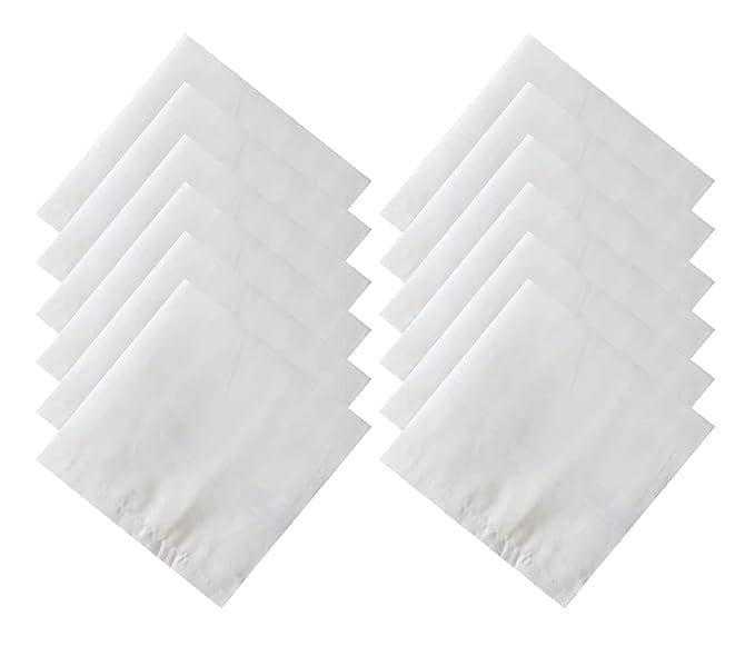 100% Cotton Premium Collection Handkerchiefs Hanky for Men, Set of 12 (White), Standard
