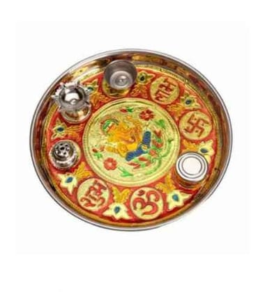 Multicolor Stainless Steel Pooja Thali Set Ek4701