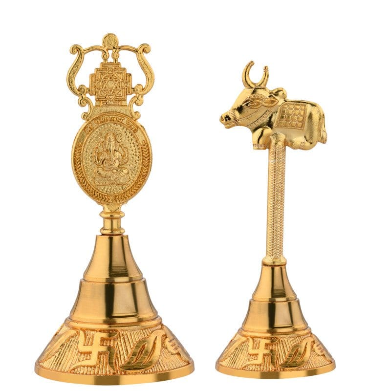 ,S-GUARD Zinc Metal Pooja Bells, Decorative and Gold Color Puja Bells for Temple Poojaghar Ghanti-Gold Plated Pooja Bell-LGN