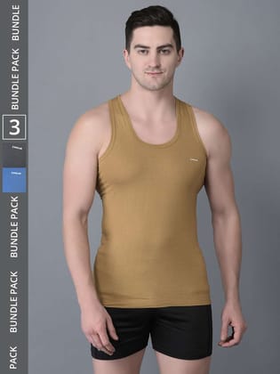 Men's Assorted Pack of 3 Solid Combed Cotton Shrinkless Vest