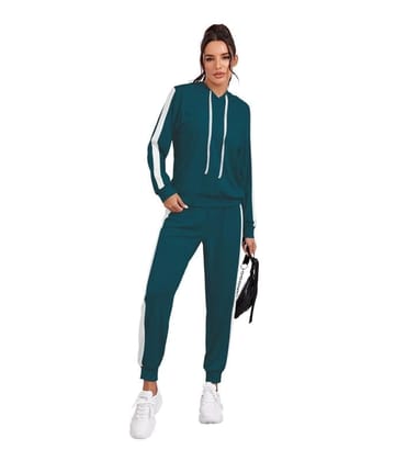 Women's Knitting Stretchable Solid Hooded Neck Full Sleeve Track Suit (Blue, M)-PID56822
