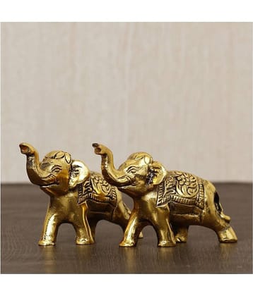 eCraftIndia Set of 2 Gold-Toned Handcrafted Elephants Figurine Decorative Showpieces