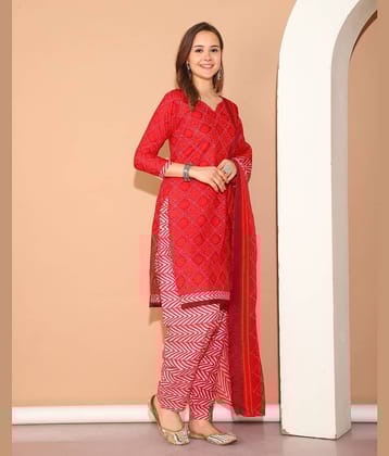 wonder weave Women Cotton Blend Printed Straight Kurti With Patiala Salwar ( Maroon )