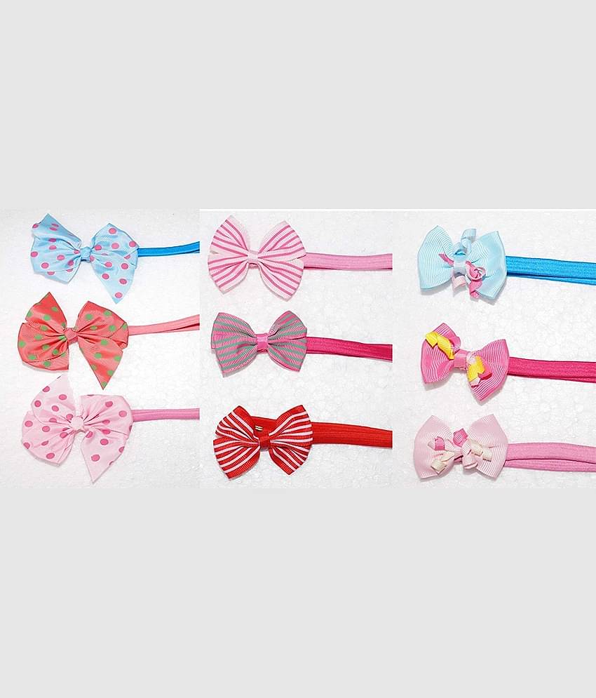 FOK 2 Pcs Bow Elastic Headbands & 4 Pcs Sleek Plastic Plain Hairbands For Babies - Random Design, Color