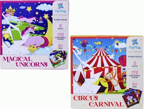         PepPlay Circus Carnival and Magical Unicorn Sticker Puzzle Combo Pack, Educational, Brain/Fun Activity, Essential Skills for Kids, Children, 4 Years Old and Above (23 x 23 cm, Pack of 2)       