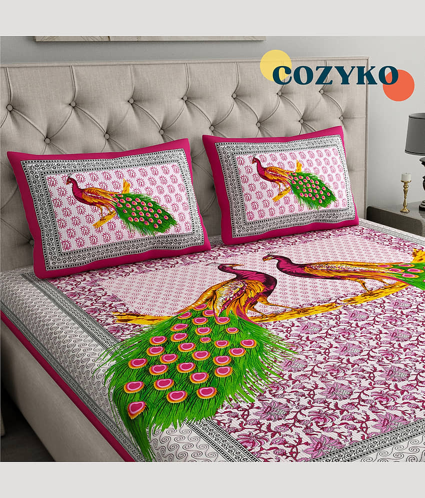 COZYKO Cotton 1 Double Bedsheet with 2 Pillow Covers ( Multicolor )