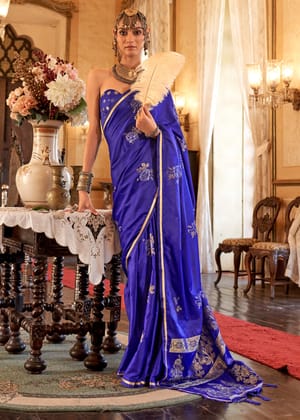 Vibrant Blue Banarasi Satin Soft Silk Saree