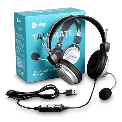 EnterGo USB HEADPHONE WITH MIC TALKMATE Wired  BLACK+SILVER, On the Ear
